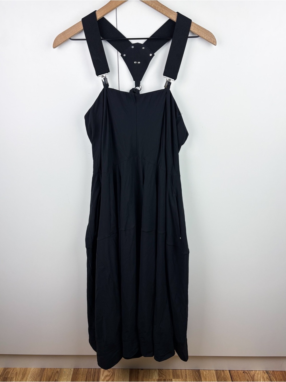 HIGH TECH by Claire Campbell Lagenlook Suspender Overall Black Maxi Dress Size 8